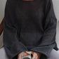 Boat neck dropped shoulder soft dark gray knitted sweater