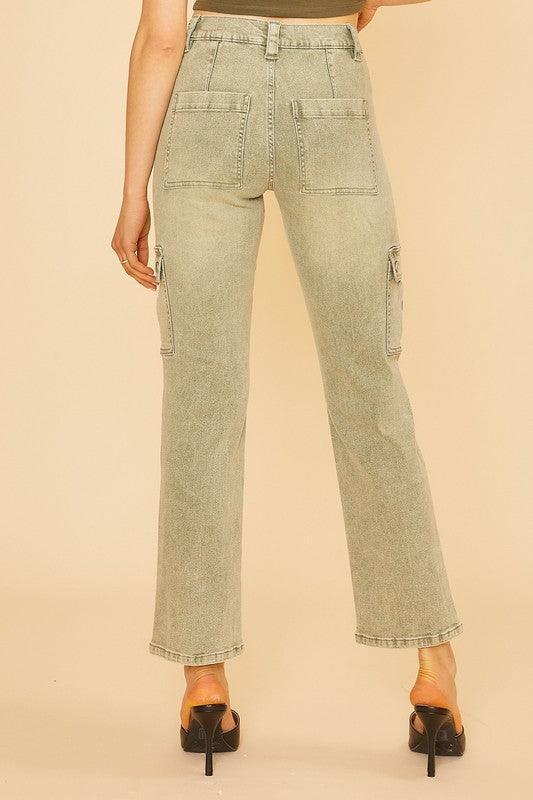 Annie Wear Straight Leg Jeans with Cargo Pockets - DAVERRI FASHIONS