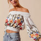 SO ME floral embroidered off-shoulder crop top