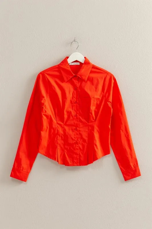 HYFVE Long Sleeve Pleated Waist Poplin Shirt | Daverri Fashions