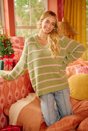 BiBi Striped Long Sleeve Sweater | Sweaters Daverri Fashions