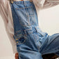 Wide strap wide leg denim overalls with classic design, sturdy stitching, buttons