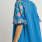 Umgee Full Size Half Button Top with Embroidery Sleeves Tops