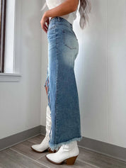 High-Waist Raw Hem Asymmetry Denim Skirt | Skirts Daverri Fashions