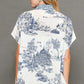 Umgee Full Size Two Tone Print Button Up Short Sleeve Shirt Plus Size