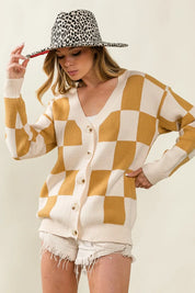 BiBi Checked V-neck Cardigan | Cardigans Daverri Fashions