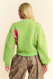 Davi & Dani Flower Contrast Round Neck Long Sleeve Cardigan | Cardigans Daverri Fashions
