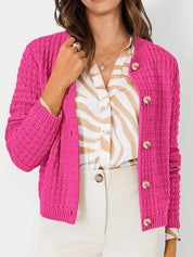 Rose Red Textured Knit Button-Front Cardigan | Cardigans Daverri Fashions