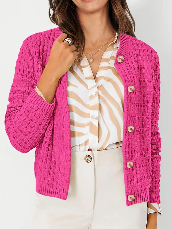 Rose Red Textured Knit Button-Front Cardigan | Cardigans Daverri Fashions