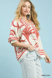 Umgee Folk Art Palm Print Puff Sleeve Blouse | Blouses Daverri Fashions