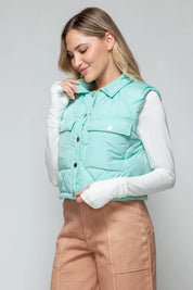 Snobbish Snap Down Quilted Crop Vest | Vest Jackets Daverri Fashions