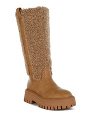 Beige Lapland Fur Detail Calf Length Boots | Boots Daverri Fashions
