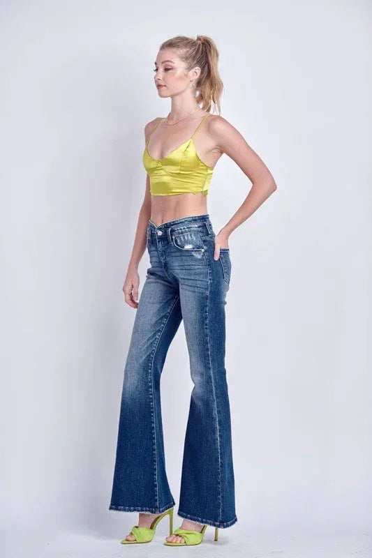 Artemis Vintage High Rise Stretch Flare Jeans - DAVERRI FASHIONS