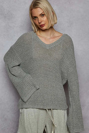 Dark Gray POL Oversized V-Neck Knit Top | Tops Daverri Fashions