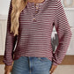 Daverri Fashions burgundy white striped long sleeve henley top