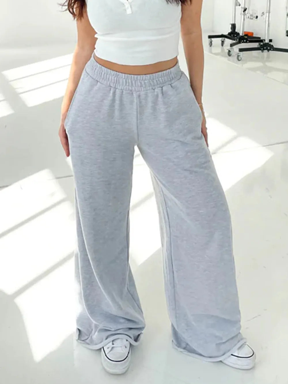 Elastic Waist Wide Leg Pants | Pants Daverri Fashions