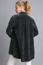 Umgee Raw Hem Button Down Denim Jacket with Chest Pockets | Daverri Fashions