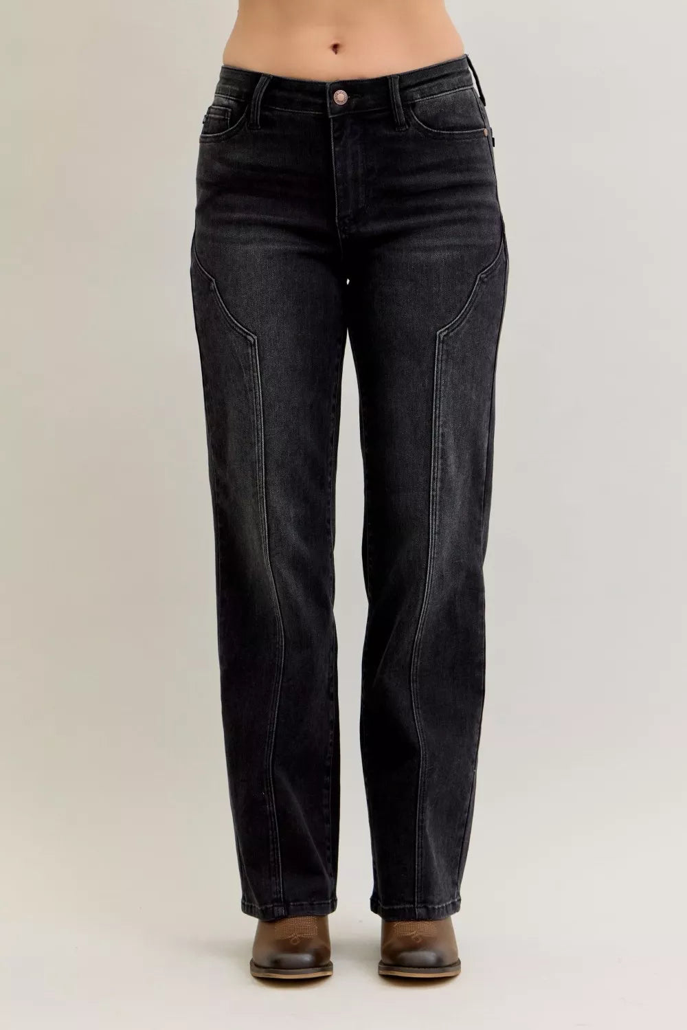 BK Judy Blue Mid Rise Straight Western Seam Detail Jeans | Jeans Daverri Fashions