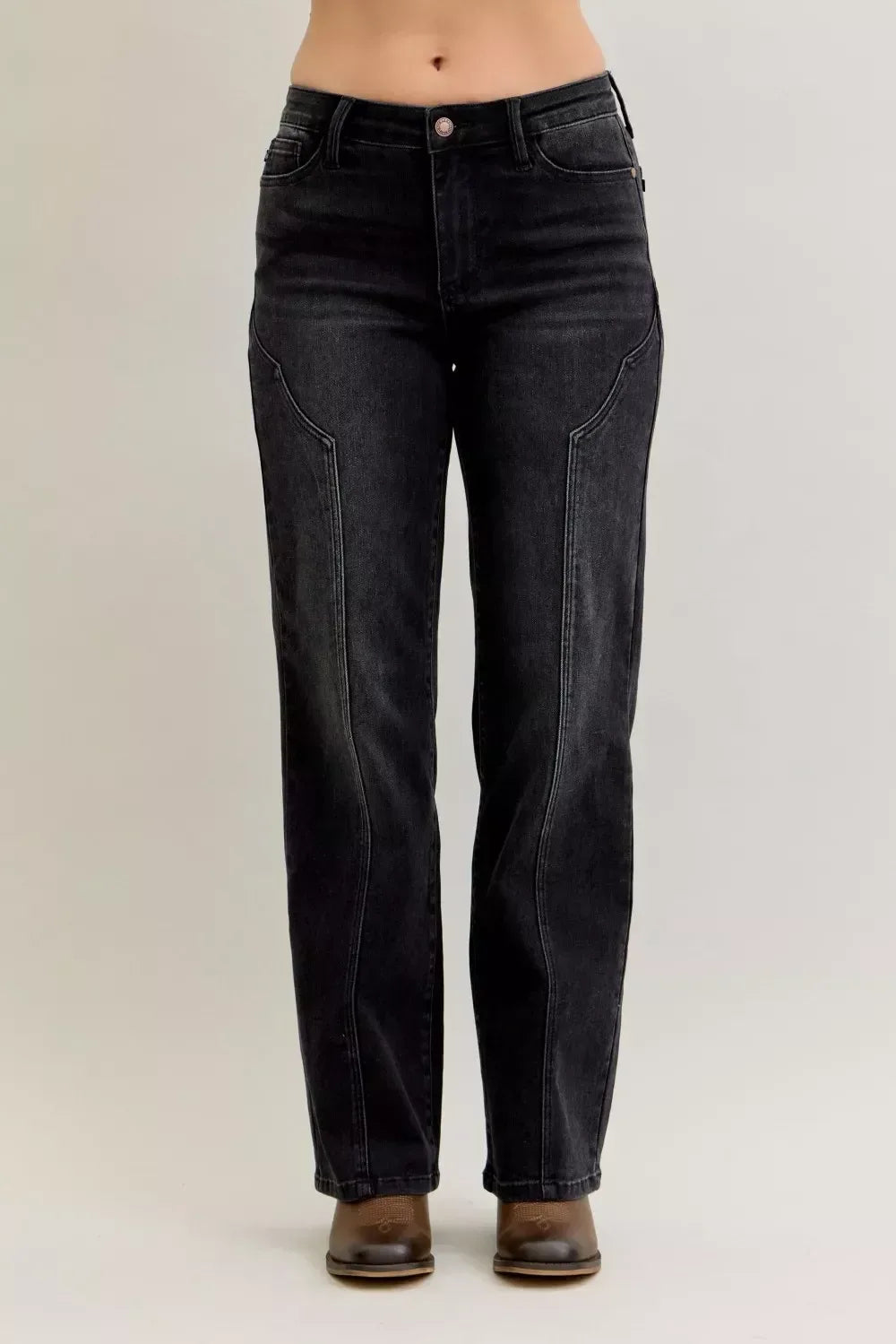 Judy Blue Mid Rise Straight Western Seam Detail Jeans - DAVERRI FASHIONS