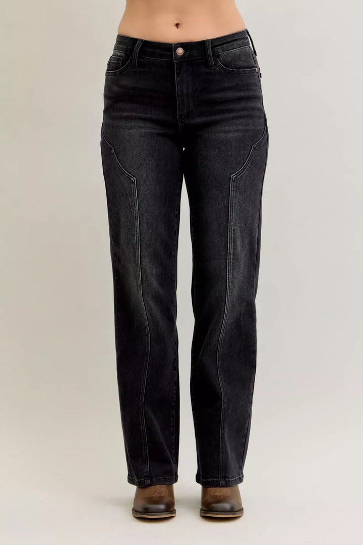 BK Judy Blue Mid Rise Straight Western Seam Detail Jeans | Jeans Daverri Fashions