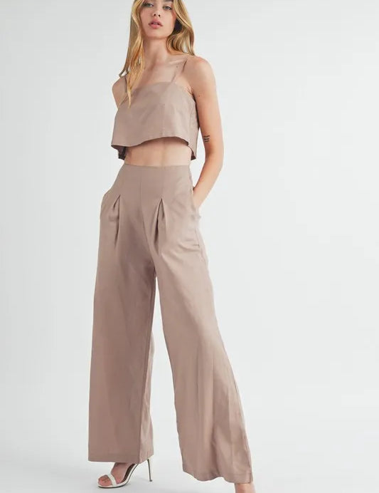 MABLE Linen Mix Crop Cami and Wide Leg Pants Set | Outfit Sets Daverri Fashions