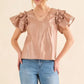 And The Why Faux Leather Ruffle Sleeves V Neck Top - DAVERRI FASHIONS