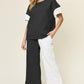 Double Take Full Size Texture Contrast T-Shirt and Wide Leg Pants Set White Outfit Sets