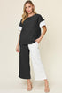 Double Take Full Size Texture Contrast T-Shirt and Wide Leg Pants Set White Outfit Sets