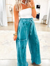 Mineral Wash High Waist Patched Pocket Pants - DAVERRI FASHIONS