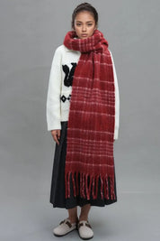 Fringe Plaid Thermal Scarf - DAVERRI FASHIONS