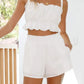 Daverri white ruffled square neck cami and high-waisted shorts set