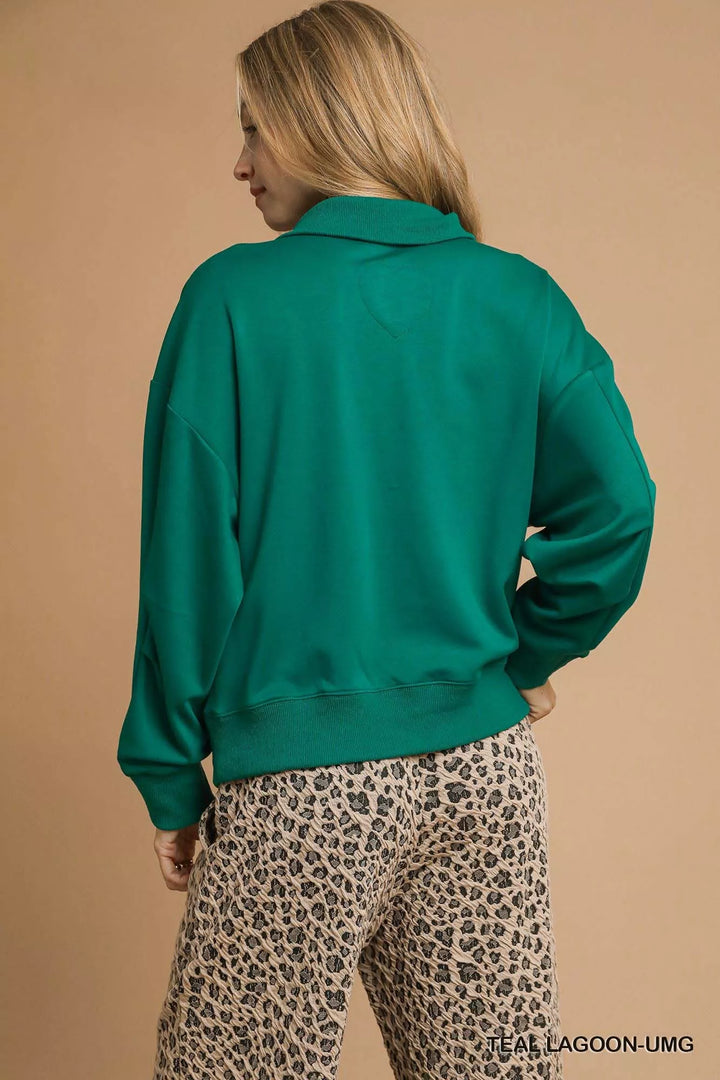 Umgee Half Zip Drop Shoulder Sweatshirt | Sweatshirts Daverri Fashions