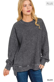 Zenana Full Size Acid Washed Double Ribbed Hi-low Sweatshirt Plus Size | Sweatshirts Daverri Fashions