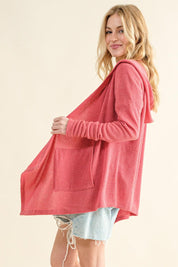 And The Why Full Size Thermal Hooded Open Front Cardigan with Pockets | Cardigans Daverri Fashions