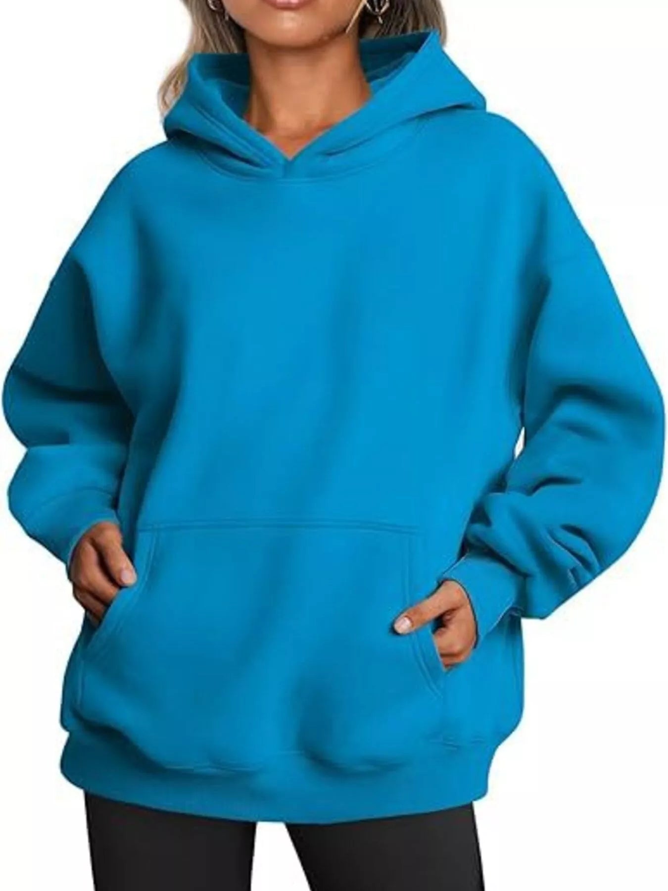 Bright blue oversized kangaroo pocket long sleeve hoodie