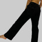 Black wide-leg contrast stitching jeans with relaxed fit elastic waistband