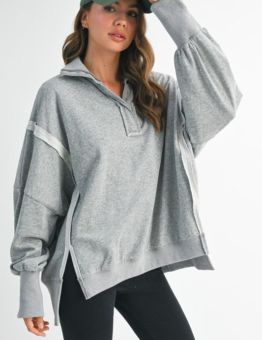 HEATHER GRAY S Tamika Henley Sweatshirt | Daverri Fashions