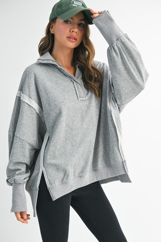 Tamika Henley Sweatshirt HEATHER GRAY S