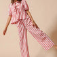 SO ME Front Tie Stripe Top With Puff Sleeves and Wide Leg Pants Set