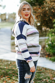 Plus Size Striped Long Sleeve Hooded Sweater | Daverri Fashions