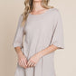BOMBOM Round Neck Waffle Knit T-Shirt Sand