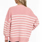 Zenana Exposed Seam Striped Oversized Sweater Pink - DAVERRI FASHIONS