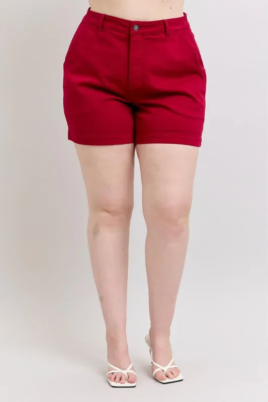 Judy Blue Plus Size High Waist Tummy Control Garment Dyed Heart Shaped Denim Shorts