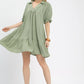 Umgee Tiered Puff Sleeve Babydoll Dress in soft sage green