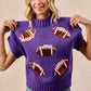 BiBi Gameday Sequin Football Patches Rib Banded Sweater - DAVERRI FASHIONS