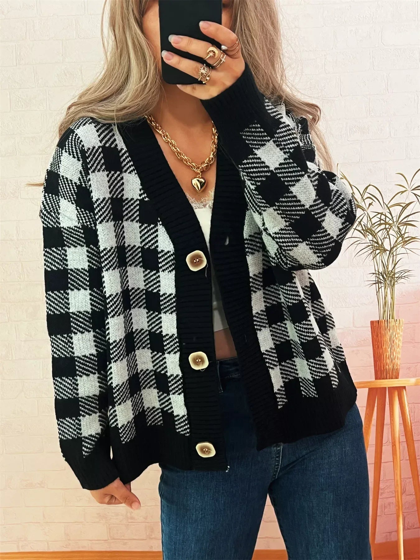 Plaid Button-Down Cardigan - DAVERRI FASHIONS