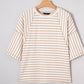 Daverri Fashions soft off-white beige striped cotton relaxed fit t-shirt
