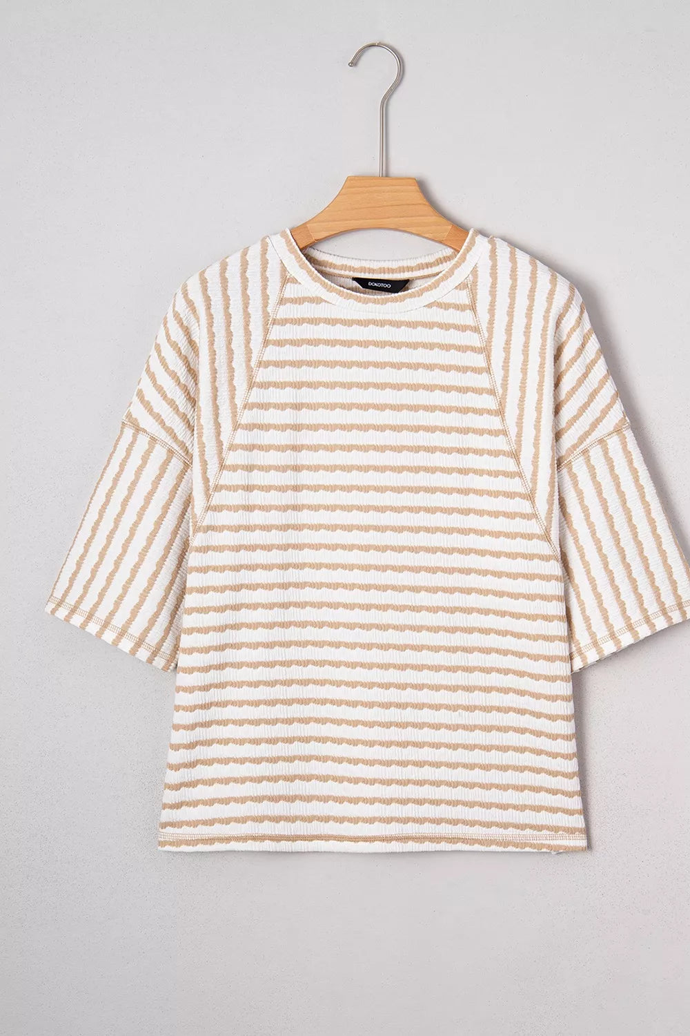 Daverri Fashions soft off-white beige striped cotton relaxed fit t-shirt