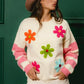 BiBi Colorful Floral Patched Sweater with Striped Sleeve - DAVERRI FASHIONS