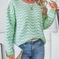 Wavy Striped Round Neck Sweater - DAVERRI FASHIONS